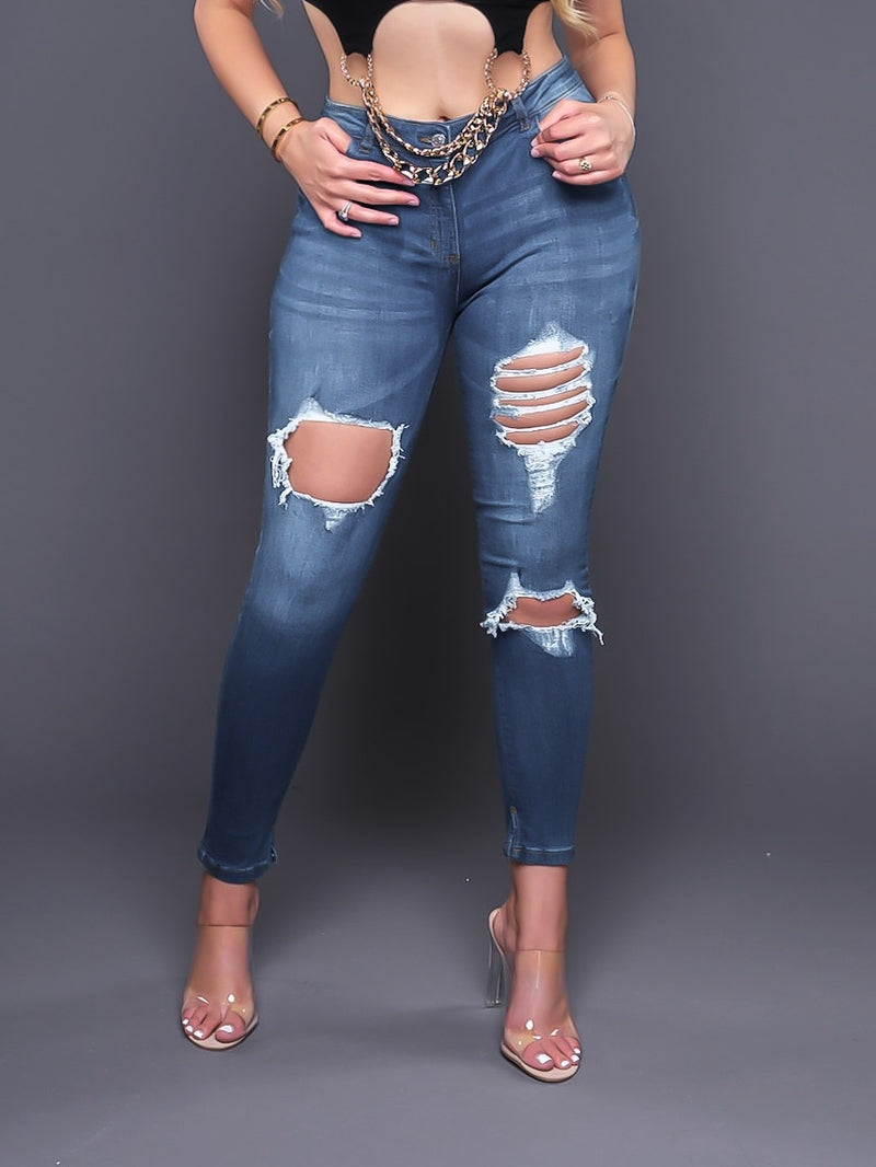 Skinny Button Ladies Party Wear Ripped Denim Jeans, Waist Size: 28-34 Inch  at Rs 310/piece in Delhi
